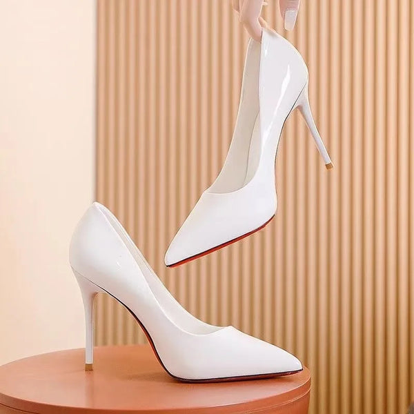 Elegant White Stiletto Heels for Women - Sexy Pointed Toe Medium Heel Shoes